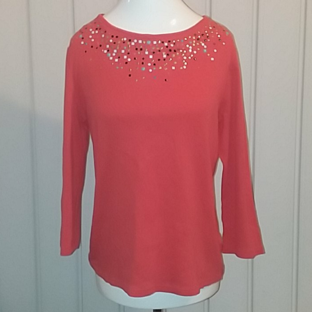 Rafaella coral colored 3/4 sleeve tee